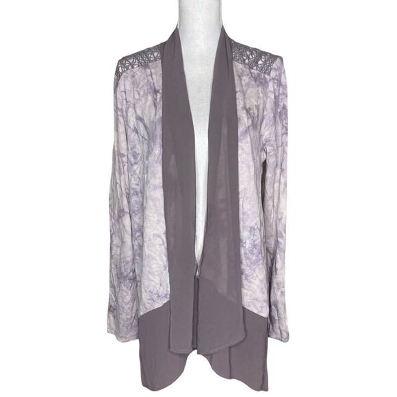 LOGO Lori Goldstein Wm’s Sz Med Logo Tie-Dye Lace Open Front Cardigan - Picture 1 of 5
